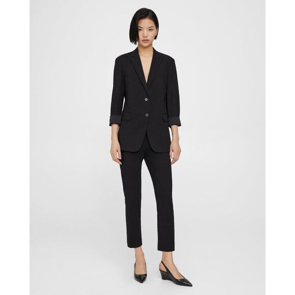 NWT Theory Women's Rolled Sleeve Better Linen Single Breasted Blazer in Black 0 - Picture 5 of 16